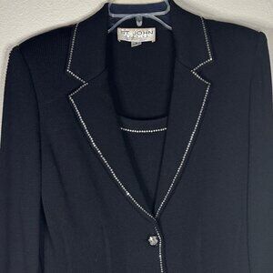 St. John Evening 4-Piece Black Skirt/Pantsuit w/ Rhinestone Trim – Size 4